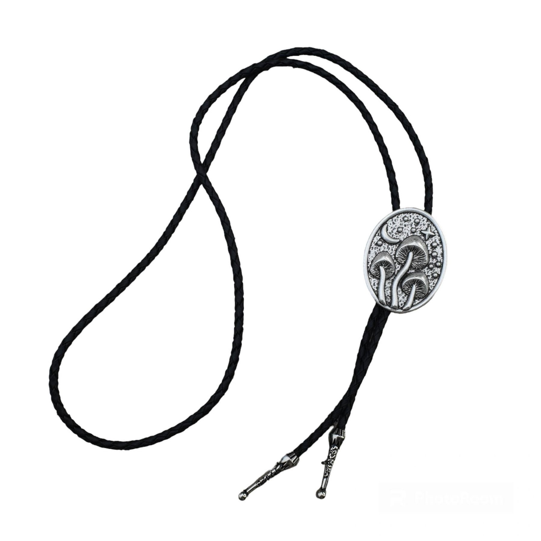 Punk Boutique Leather Cord Metal Bolo Tie Fairy Tale World Stars Moon Mushroom Agaric Ornaments Bolo Tie Necklace For Children