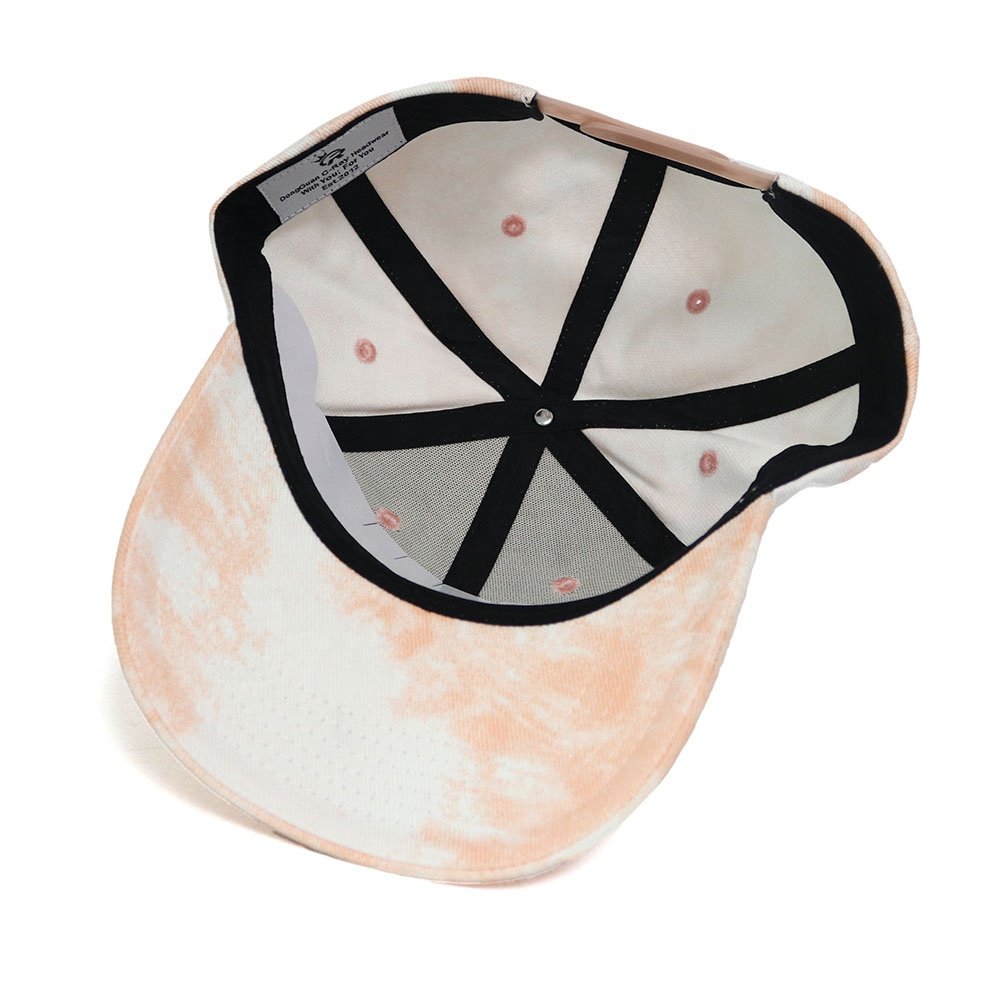 Oem Custom 6 Panel Curved Brim Tie-dye fabric Baseball Cap, Sports cap,3d Puff Embroidery Logo Structured baseball cap