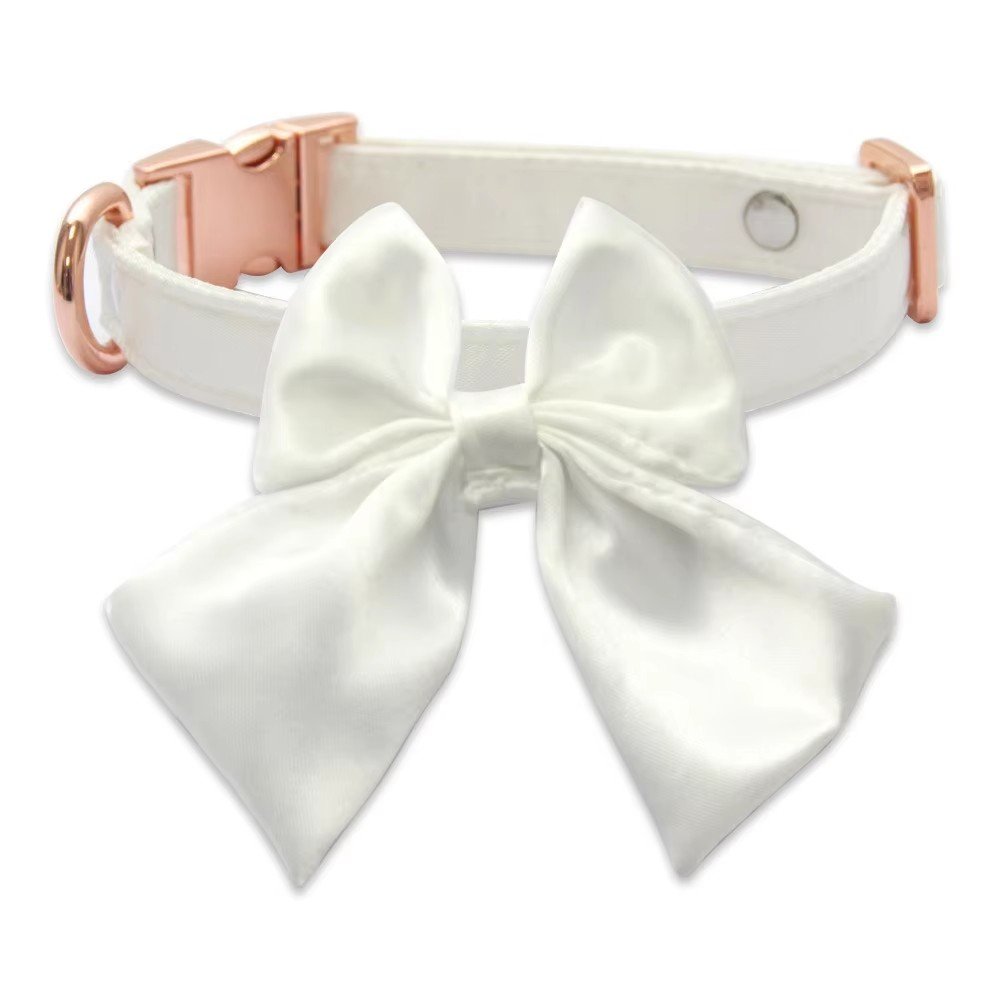 Wholesale Custom Personalized Silk Tie Satin Ribbon Bow Adjustable Solid Dog Collar Cat Collar Pet Harness for Small Animals