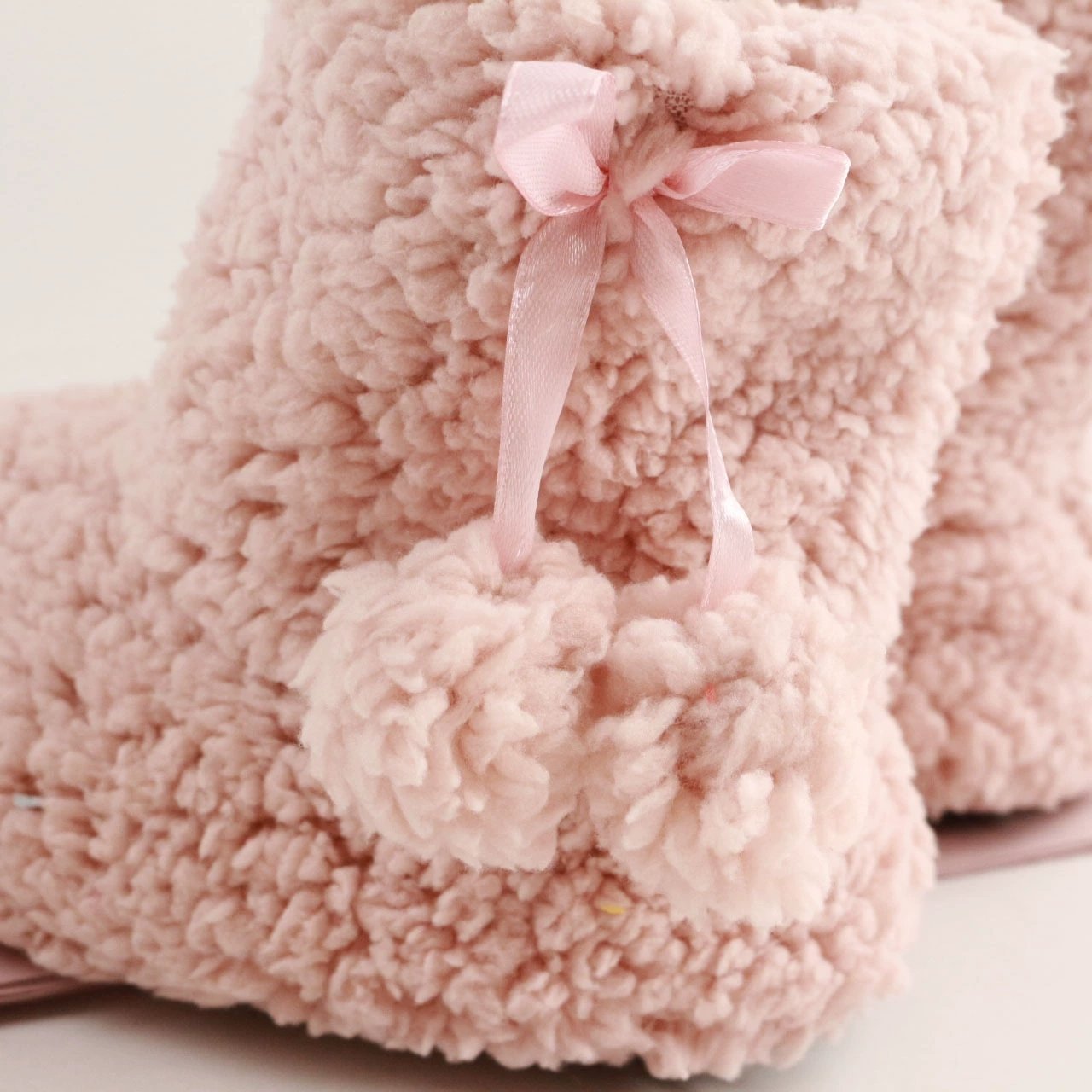 Woman Women Women's Ladies Winter Fuzzy Sherpa Indoor Floor Home Non-slip Slippers Booties Boots With Pom Poms