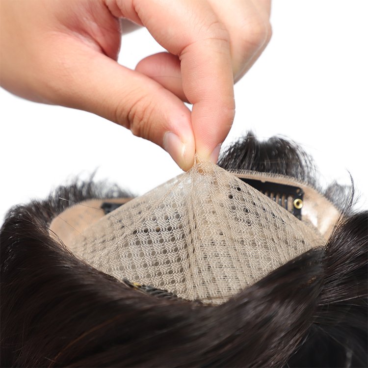 Hand Made Silk Base Human Hair Wig Clip In Hair Topper Hand Tied Silk Top Topper
