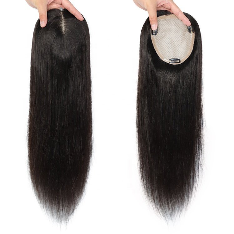 Hand Made Silk Base Human Hair Wig Clip In Hair Topper Hand Tied Silk Top Topper