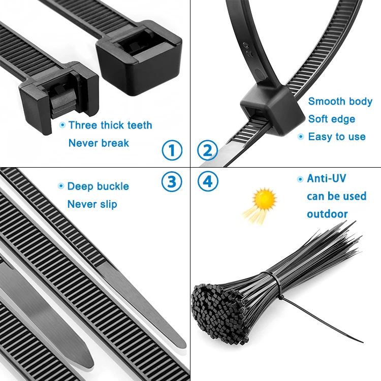 100 pack Direct Selling Cable Zip Ties Nylon Self Locking Wire Ties 6 inch 200 Pieces Black
