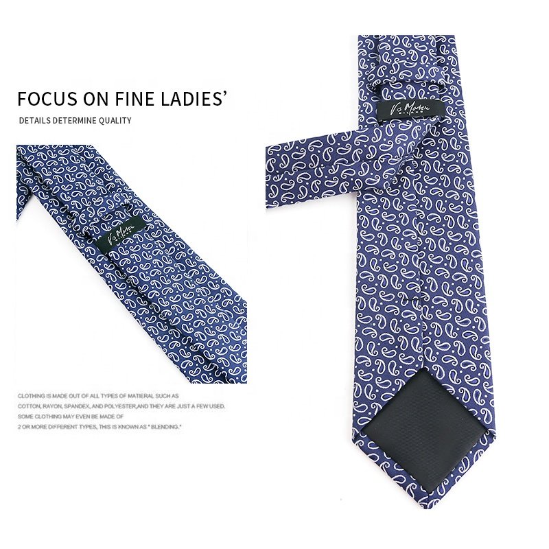7.5 CM Micro Ties For Men Paisley 100% Polyester Men's Floral Ties Navy Blue Jacquard Woven Men's Luxury Ties Stock