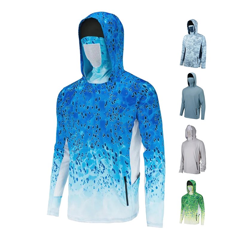 wholesale custom vented lightweight camo tie dye fishing man t shirts fishing hoodie with zipper