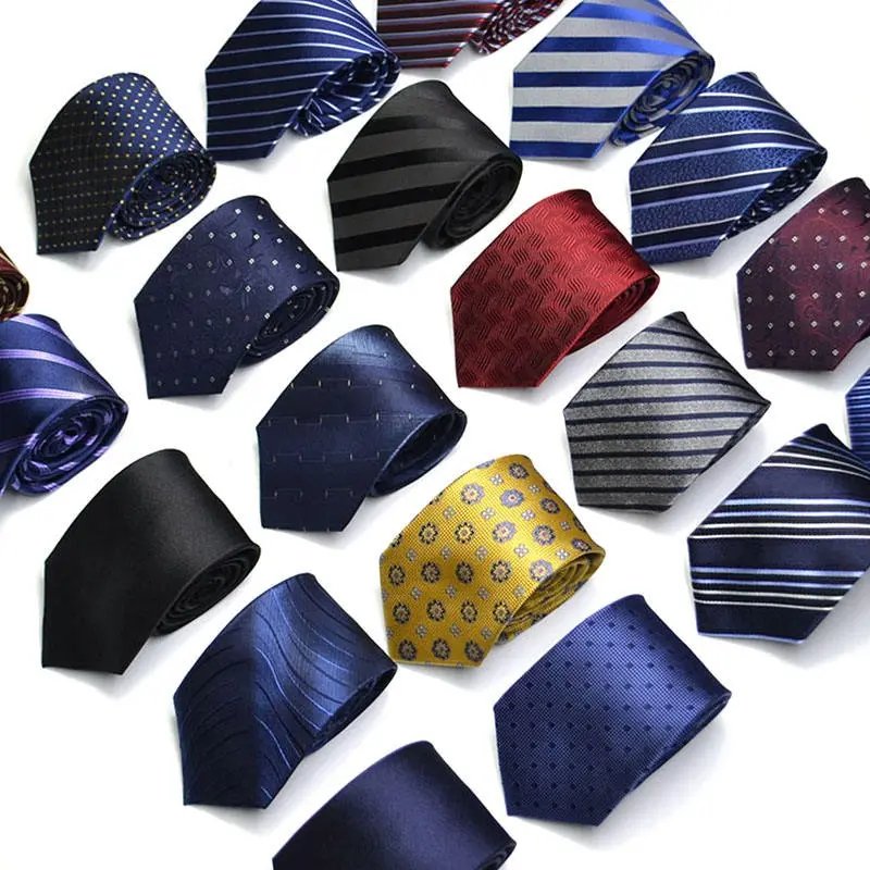 Custom Logo Classic Polyester Silk Mens Neck Ties Plaid Striped Ties Formal Business Wedding Silk Ties For Men