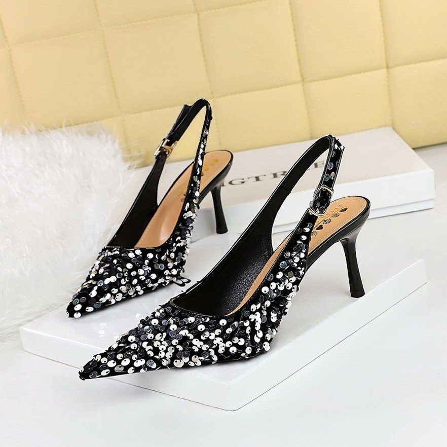 Bow tie silk front bag and back empty sandals bag with high heels, slim heels, and high-end women's high heels for commuting