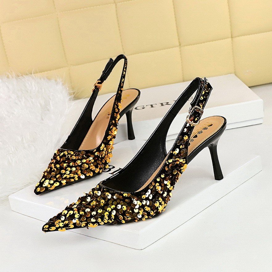 Bow tie silk front bag and back empty sandals bag with high heels, slim heels, and high-end women's high heels for commuting