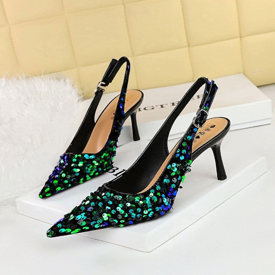 Bow tie silk front bag and back empty sandals bag with high heels, slim heels, and high-end women's high heels for commuting