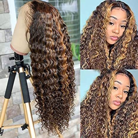 13x4 Human Hd Lace Front 180% Density Virgin Hair Highlighted Wigs With Color Hd Highlighted 28 inch Human Wig For Black Women