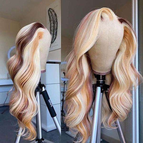 13x4 Human Hd Lace Front 180% Density Virgin Hair Highlighted Wigs With Color Hd Highlighted 28 inch Human Wig For Black Women