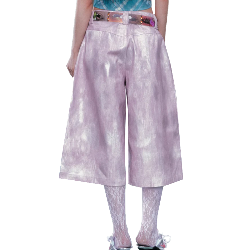 Factory Price Custom Baggy Pink Jean Jorts Hip hop Style Bermuda Shorts Y2K Vintage Tie-Dye Loose Baggy Jean Shorts Women