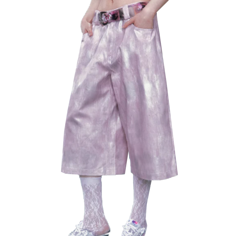 Factory Price Custom Baggy Pink Jean Jorts Hip hop Style Bermuda Shorts Y2K Vintage Tie-Dye Loose Baggy Jean Shorts Women