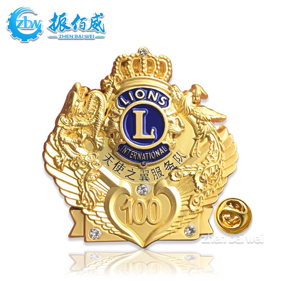 Wholesale custom Hard enamel pin metal lapel logo hat pins personalized lions club badges soft enamel pin