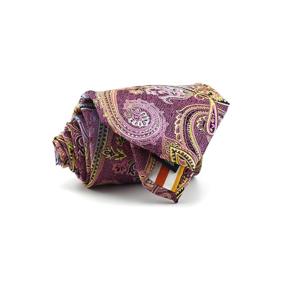 Men Male China Shengzhou Necktie Wholesale Coloured Striped Lining Microfiber Handmade 100 Polyester Woven Wide Red Paisley Tie