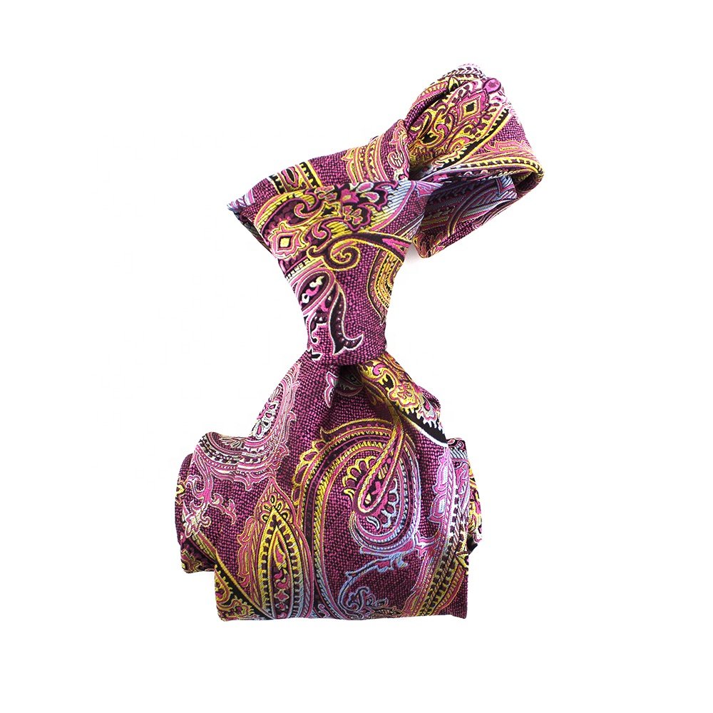 Men Male China Shengzhou Necktie Wholesale Coloured Striped Lining Microfiber Handmade 100 Polyester Woven Wide Red Paisley Tie