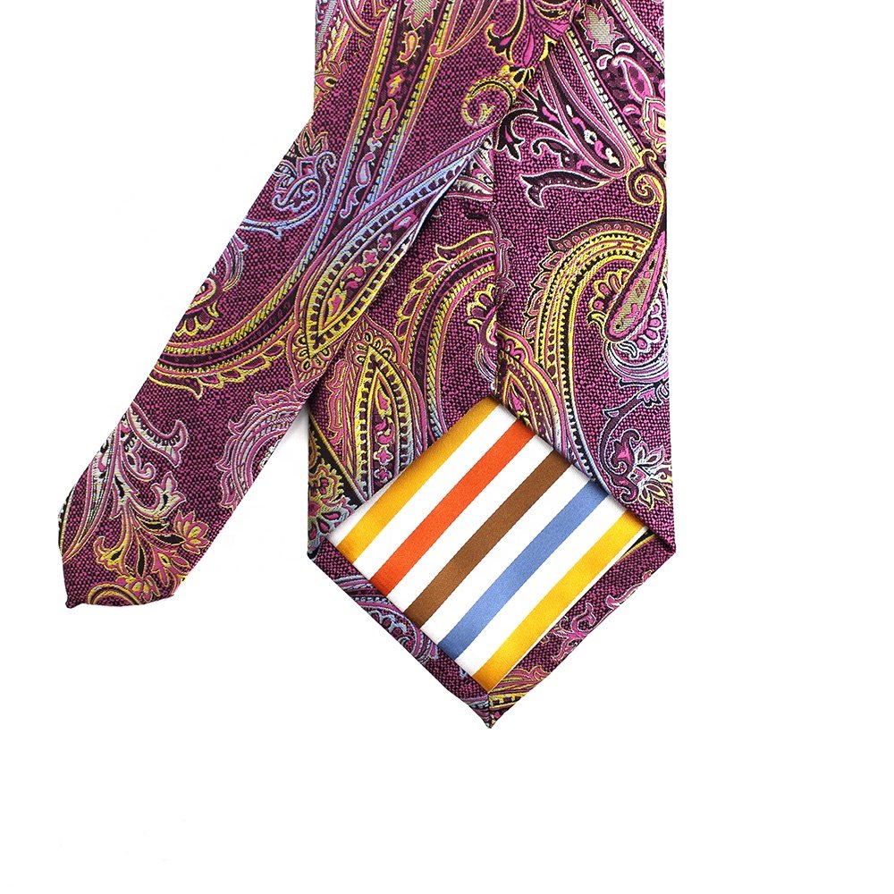 Men Male China Shengzhou Necktie Wholesale Coloured Striped Lining Microfiber Handmade 100 Polyester Woven Wide Red Paisley Tie
