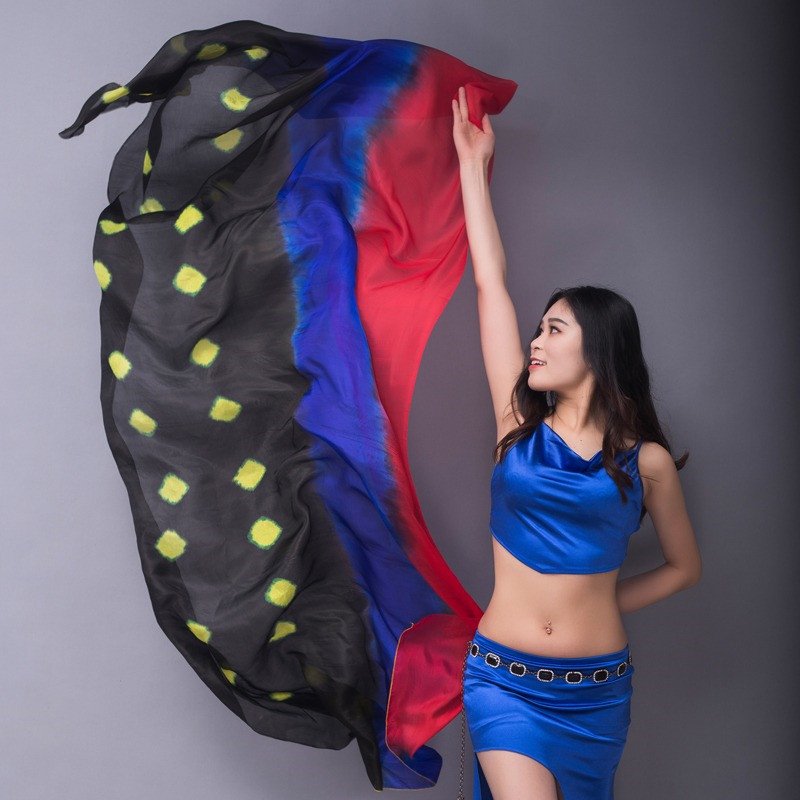 Colorful Real Silk Veil Tie Dye Floral Egypt Belly Dance Costume Accessory Hand Throw Scarf Pop Song Arabic Wedding Party Wear