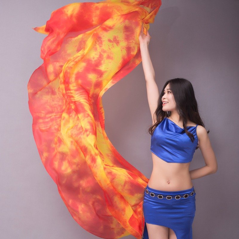 Colorful Real Silk Veil Tie Dye Floral Egypt Belly Dance Costume Accessory Hand Throw Scarf Pop Song Arabic Wedding Party Wear