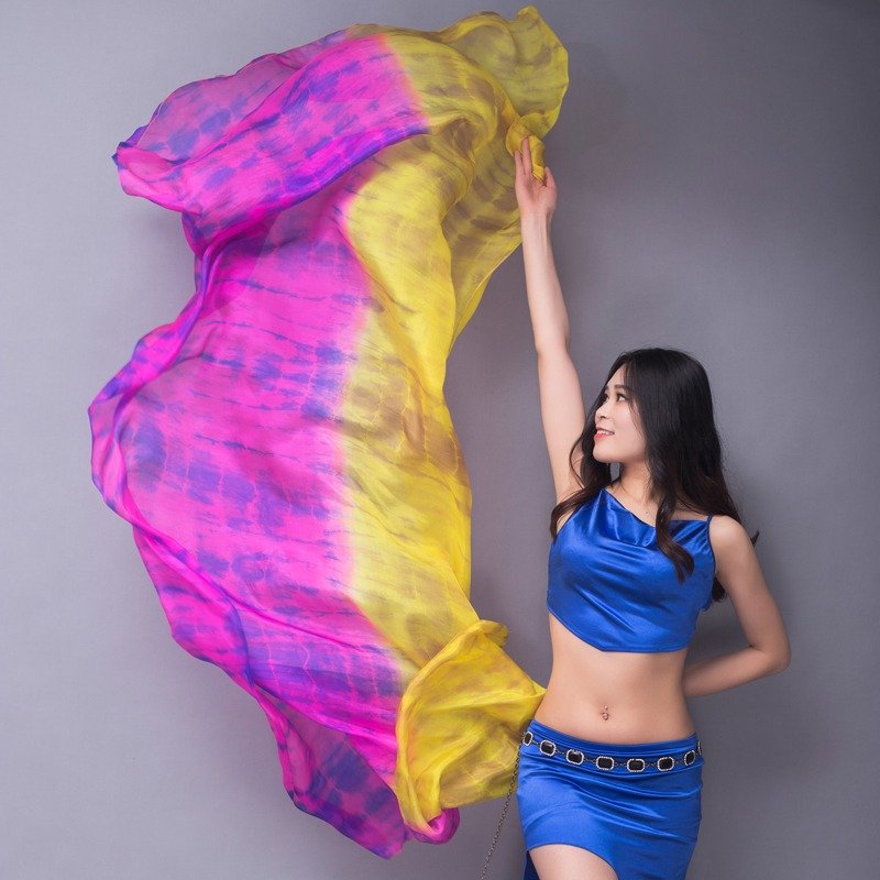 Colorful Real Silk Veil Tie Dye Floral Egypt Belly Dance Costume Accessory Hand Throw Scarf Pop Song Arabic Wedding Party Wear