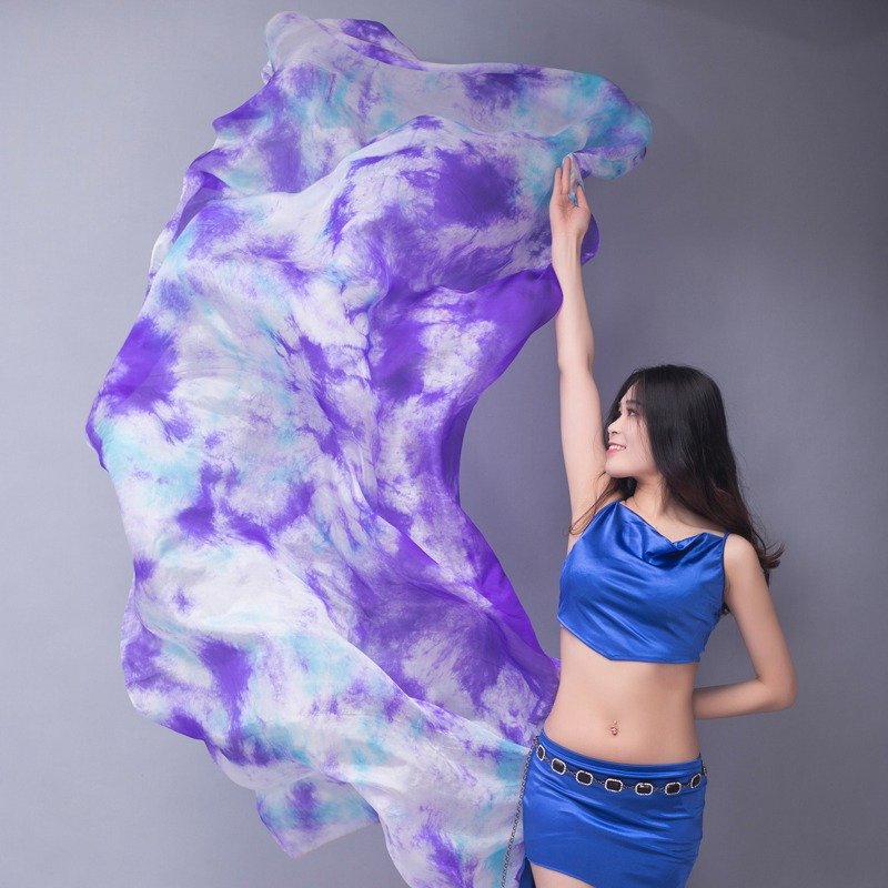 Colorful Real Silk Veil Tie Dye Floral Egypt Belly Dance Costume Accessory Hand Throw Scarf Pop Song Arabic Wedding Party Wear