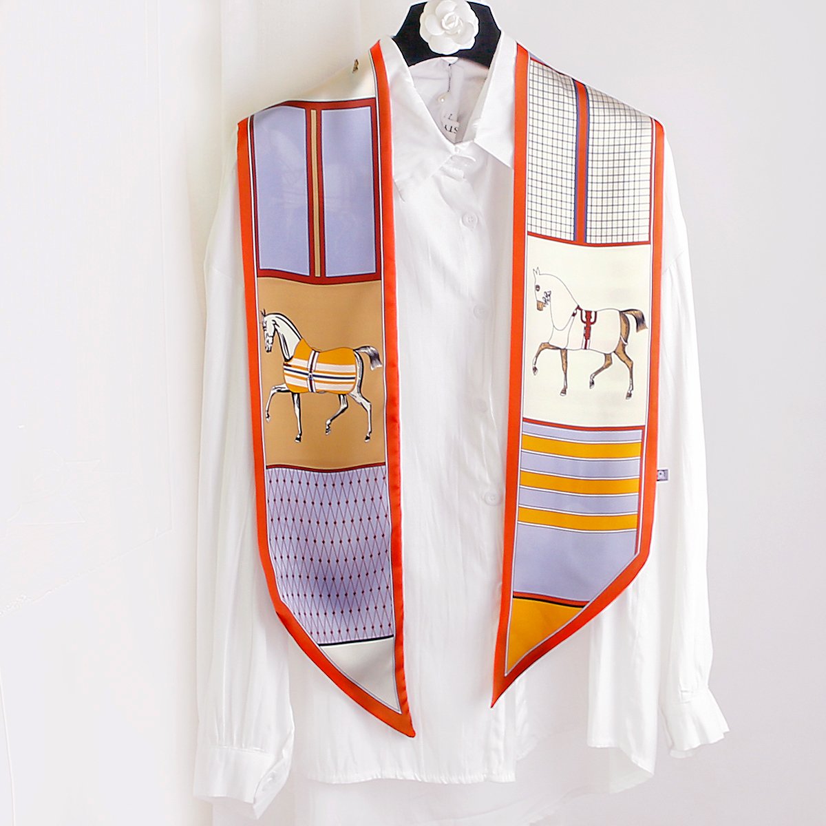 Wholesale Custom Design WJ1067A Luxury Print Twill Bag Scarf Silk Narrow Long 145cm Neck Hair Ties Skinny Silk Scarf for Women