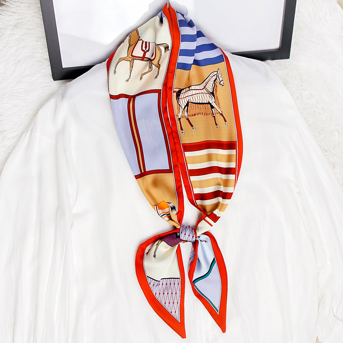 Wholesale Custom Design WJ1067A Luxury Print Twill Bag Scarf Silk Narrow Long 145cm Neck Hair Ties Skinny Silk Scarf for Women