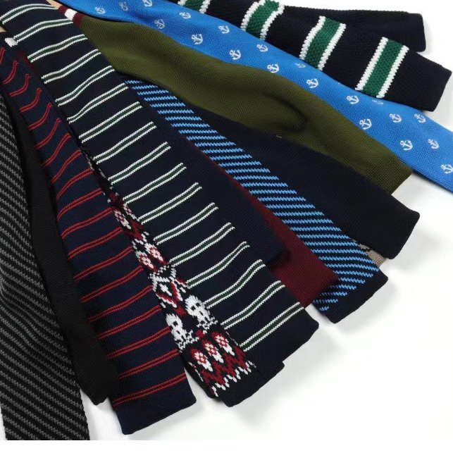 Wholesale Custom Logo Knitted Necktie Mens Skinny Stripe Tie High Quality Plaid Ties Factory Price Knit Narrow Ties