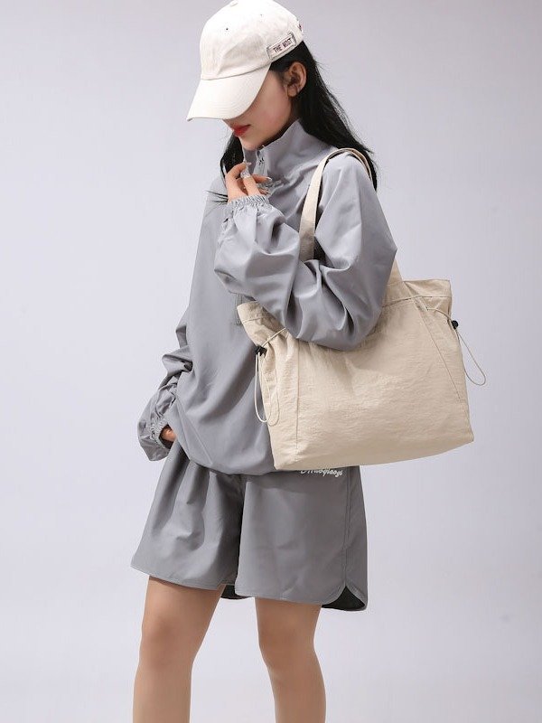 Custom Logo Lightweight Luggage Duffle Handbag Waterproof Nylon Tote Bag Side Cinch Shopper Bag Travel Sports Tote Bag
