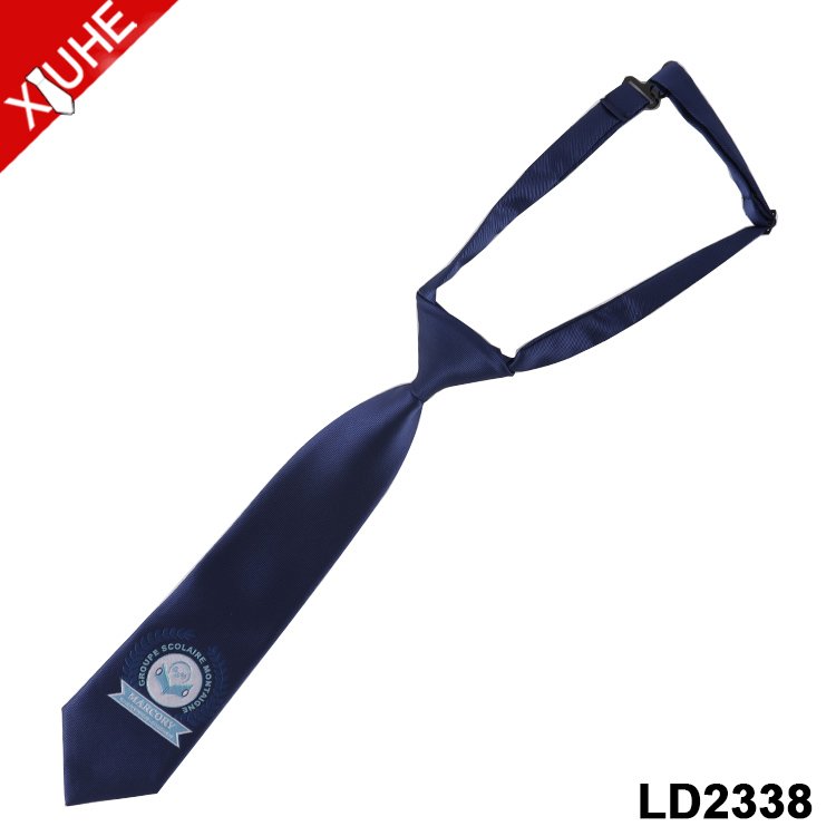 Adjustable School Ties Blue Butterfly Bowtie Necktie Set Custom Polyester Zipper Logo Tie