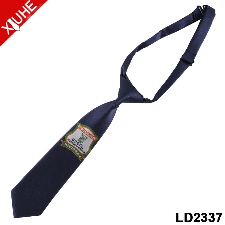 Adjustable School Ties Blue Butterfly Bowtie Necktie Set Custom Polyester Zipper Logo Tie
