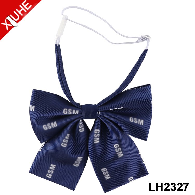 Adjustable School Ties Blue Butterfly Bowtie Necktie Set Custom Polyester Zipper Logo Tie