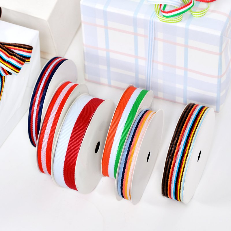 Ribest Colorful Custom Polyester Woven Stripe Ribbon For Gift Boxes Packaging Clothing Accessories Wholesale