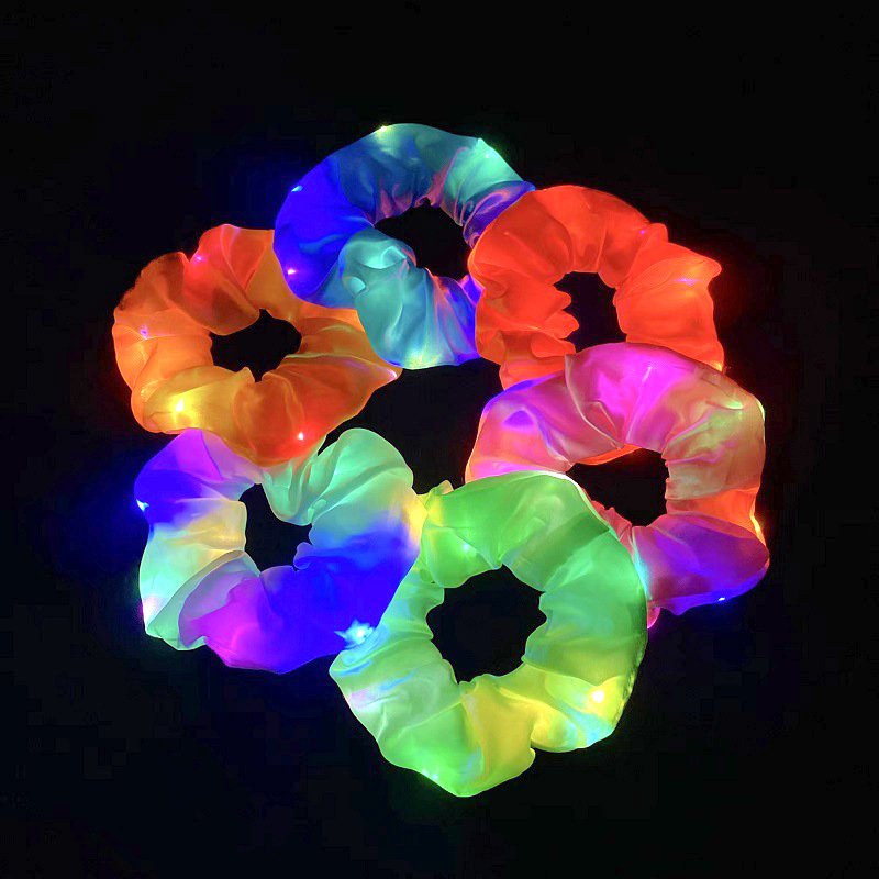 Wholesale Satin Silk Led Flashing Scrunchies Light Up Hairband Elastic Bands Glow Luminous Party Favors Supplies Hair Tie