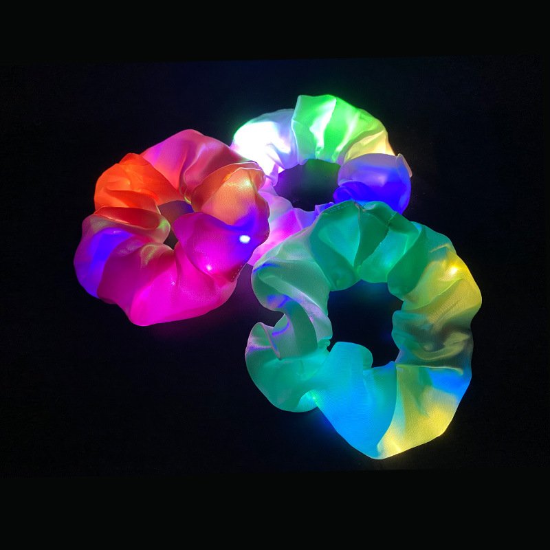 Wholesale Satin Silk Led Flashing Scrunchies Light Up Hairband Elastic Bands Glow Luminous Party Favors Supplies Hair Tie