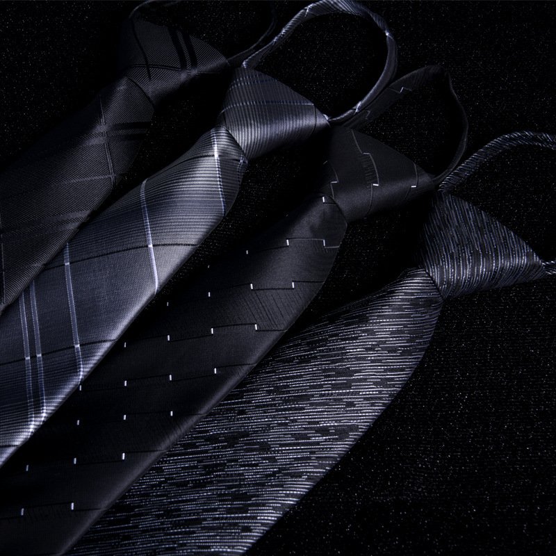 Factory Men's professional tie executive blue black business groom casual zipper lazy free stripes 7cm easy to pull
