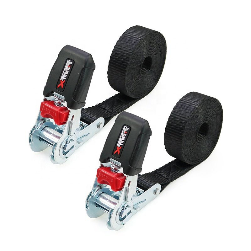 Custom Logo 1 Inch 25mm 800kg Rubber Handle Heavy Duty Lashing Tie Down Strap Ratchet Straps