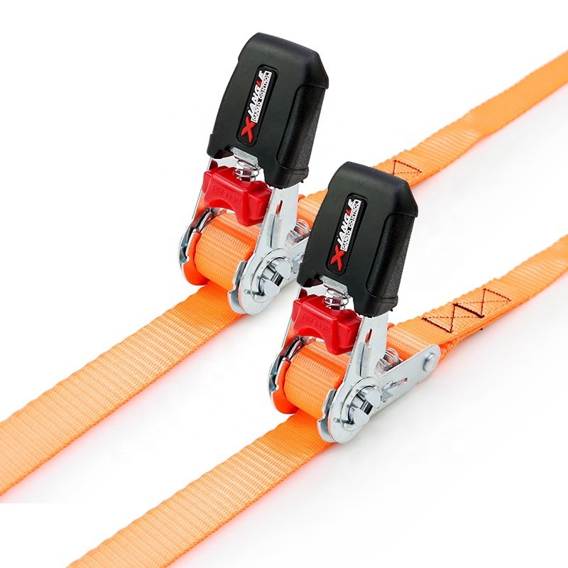 Custom Logo 1 Inch 25mm 800kg Rubber Handle Heavy Duty Lashing Tie Down Strap Ratchet Straps