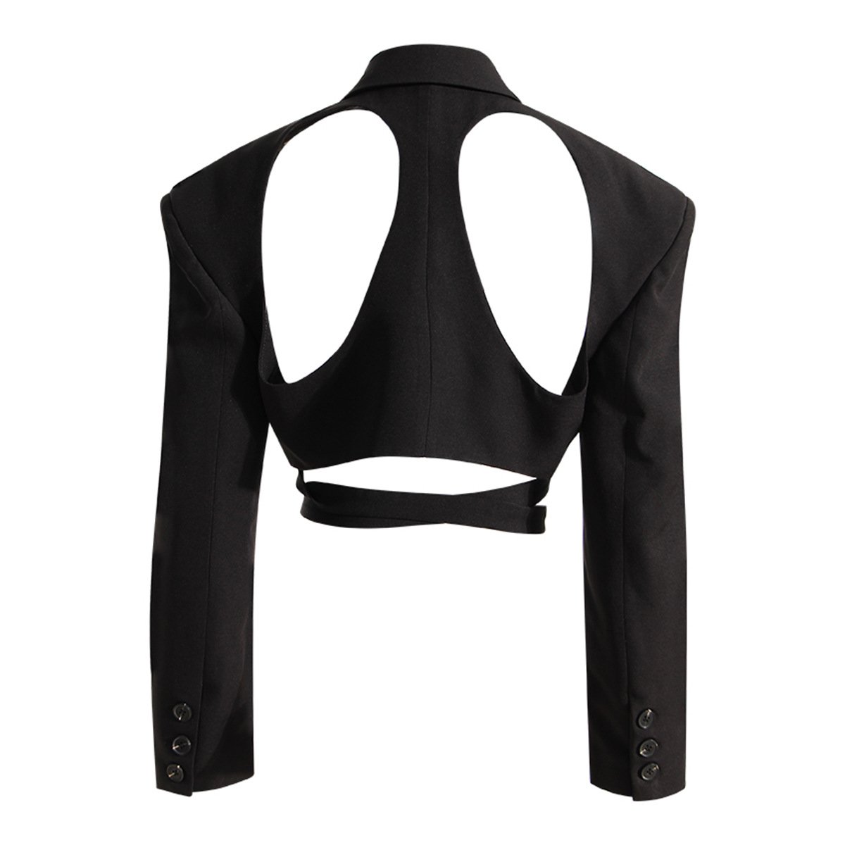 Unique Fashion Sexy Long Sleeve Irregular Hollow Out Tie Up Short Crop Jacket Blazer Suit Ladies Fall Autumn Spring Women