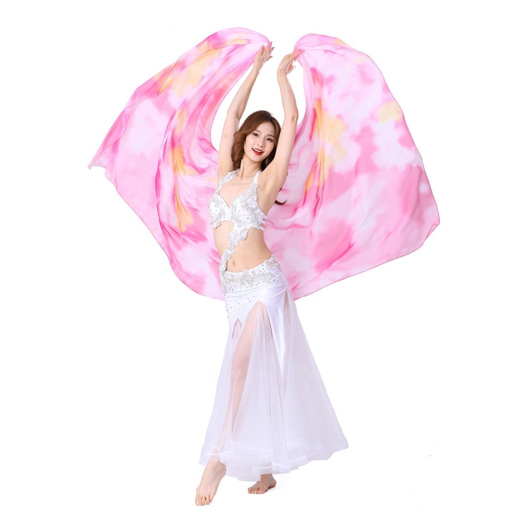 Bestdance Women Elegant Simulated Silk Tie-Dye Dance Scarf Belly Dancing Veil Fans