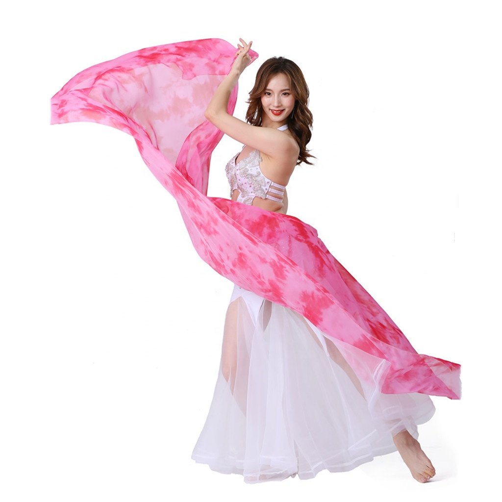 Bestdance Women Elegant Simulated Silk Tie-Dye Dance Scarf Belly Dancing Veil Fans
