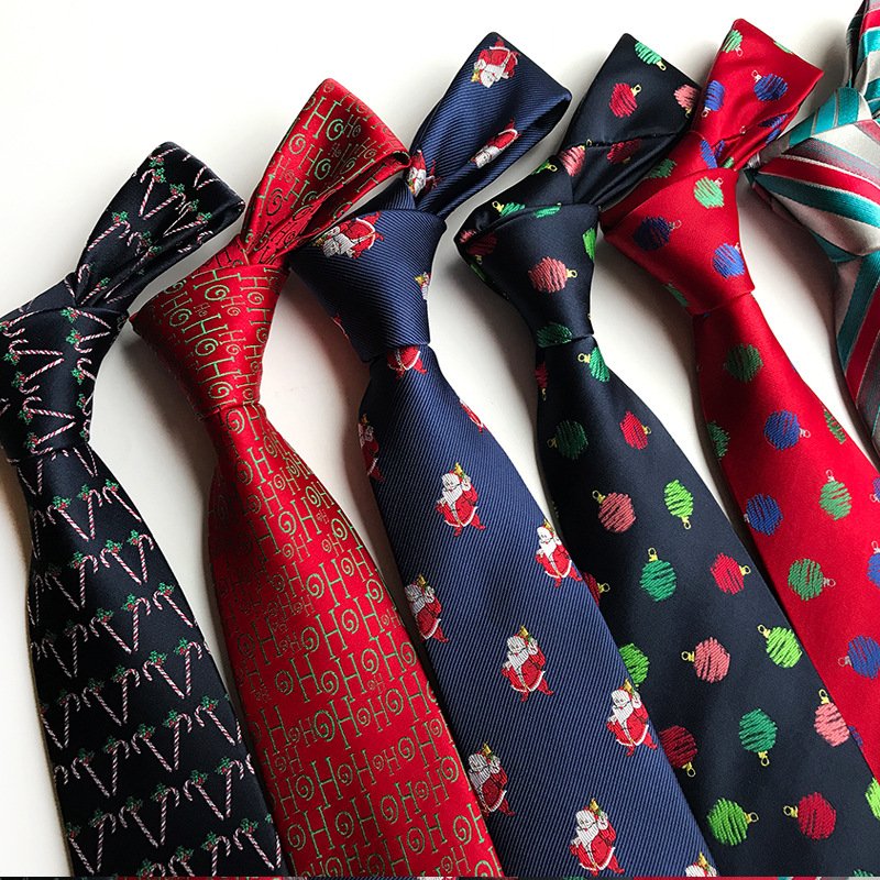 Factory Festival Theme Red Blue Printed 8cm Novelty Xmas Tree Elk Pattern Ties Santa Claus Snowflake Necktie Christmas Neck Tie