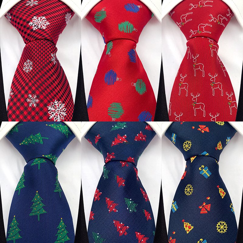 Factory Festival Theme Red Blue Printed 8cm Novelty Xmas Tree Elk Pattern Ties Santa Claus Snowflake Necktie Christmas Neck Tie