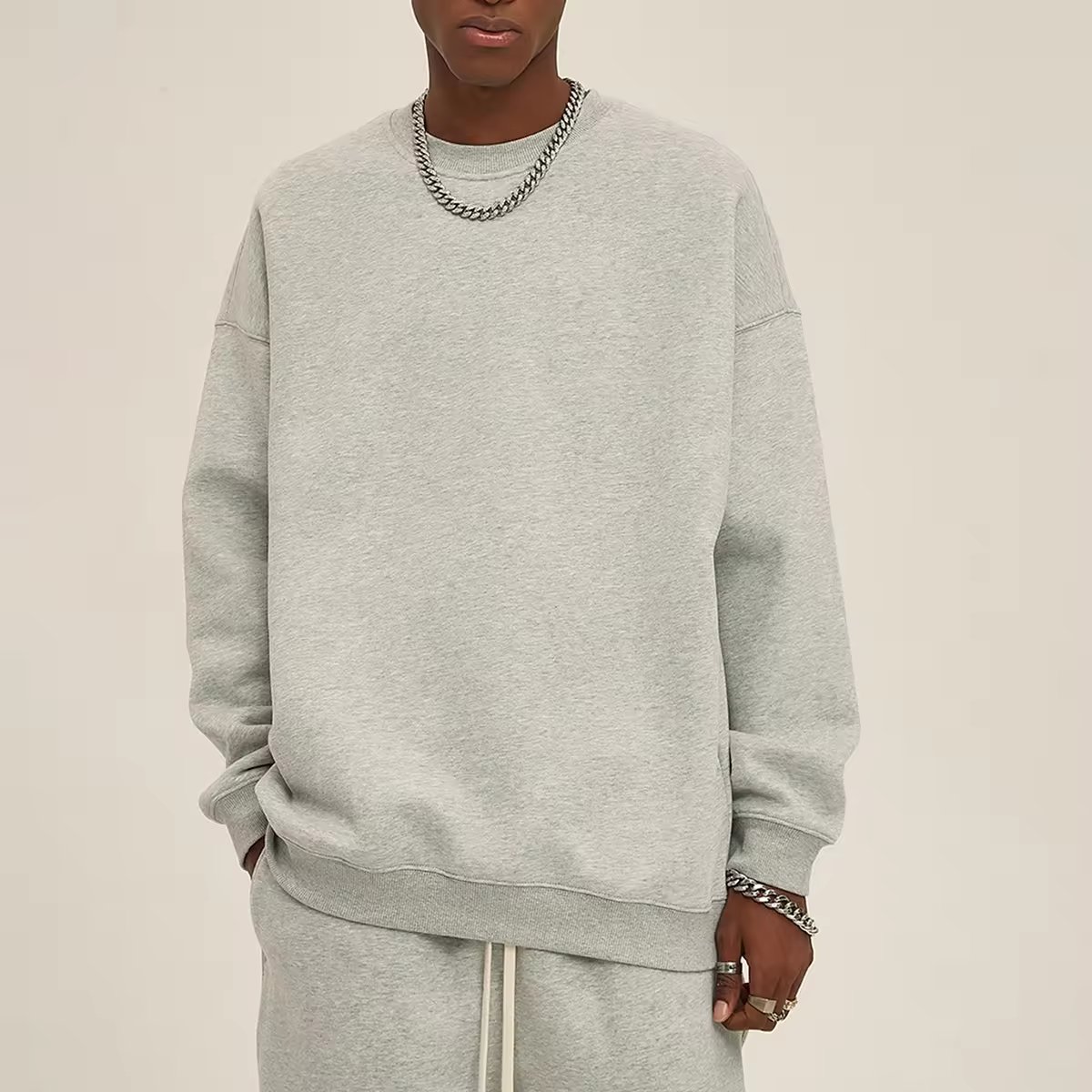 Wholesale 350 gsm Thick Custom Sweatshirt Men Winter Plain Oversized Long Sleeve Puff Technique High Embroidered 3D Set Fabric