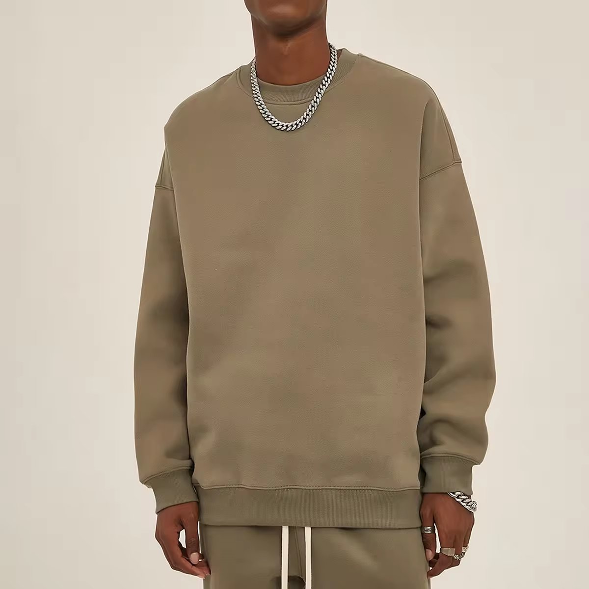 Wholesale 350 gsm Thick Custom Sweatshirt Men Winter Plain Oversized Long Sleeve Puff Technique High Embroidered 3D Set Fabric