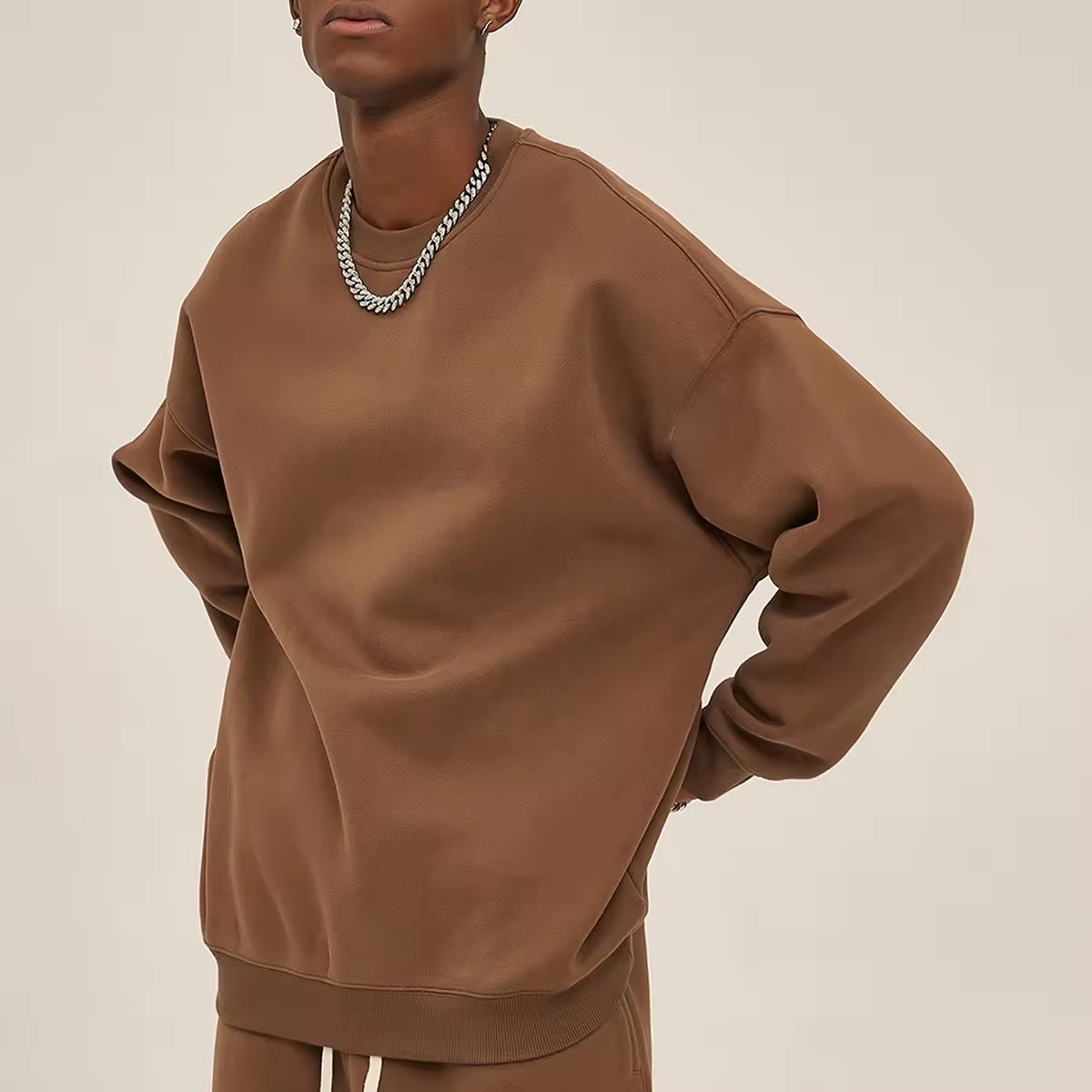 Wholesale 350 gsm Thick Custom Sweatshirt Men Winter Plain Oversized Long Sleeve Puff Technique High Embroidered 3D Set Fabric