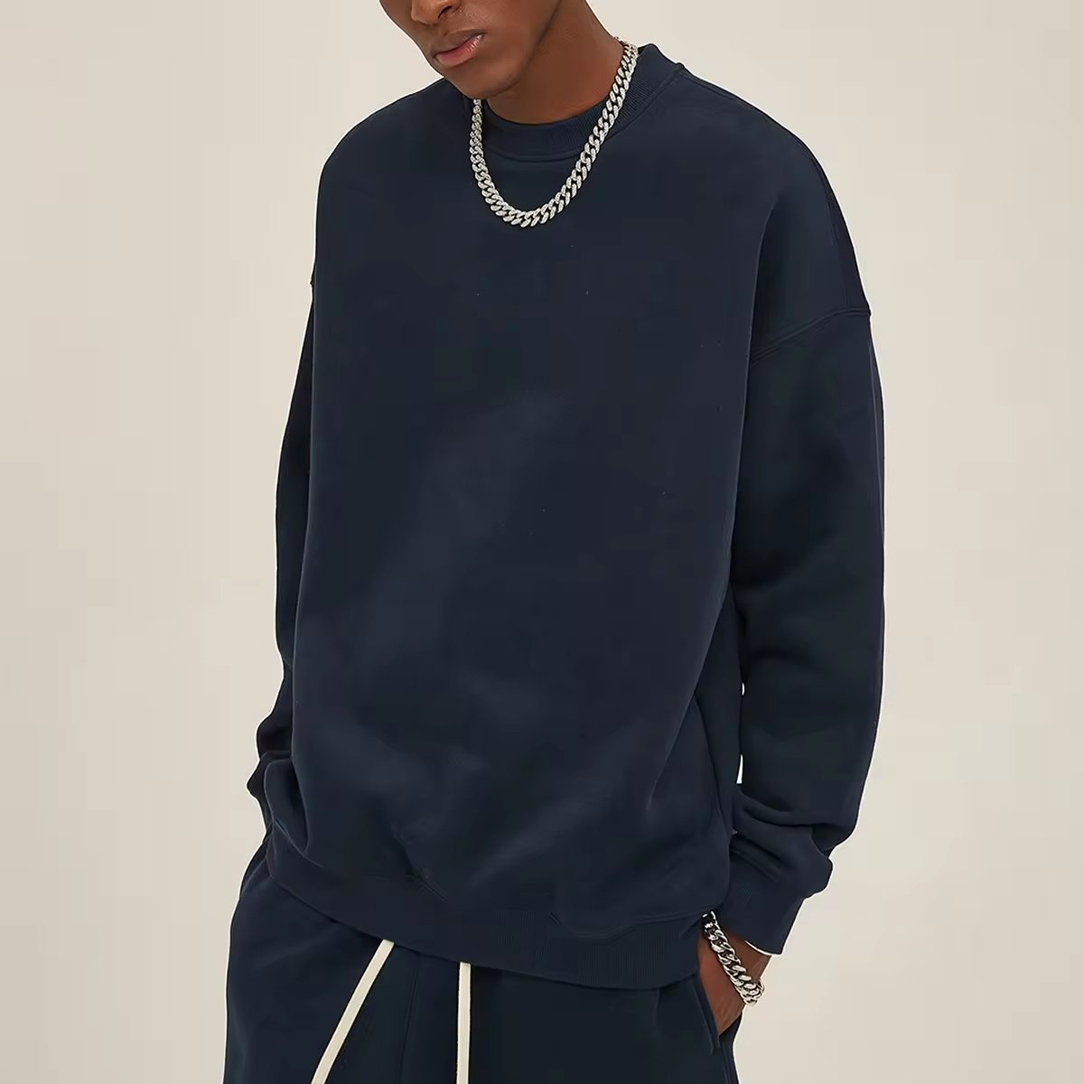 Wholesale 350 gsm Thick Custom Sweatshirt Men Winter Plain Oversized Long Sleeve Puff Technique High Embroidered 3D Set Fabric