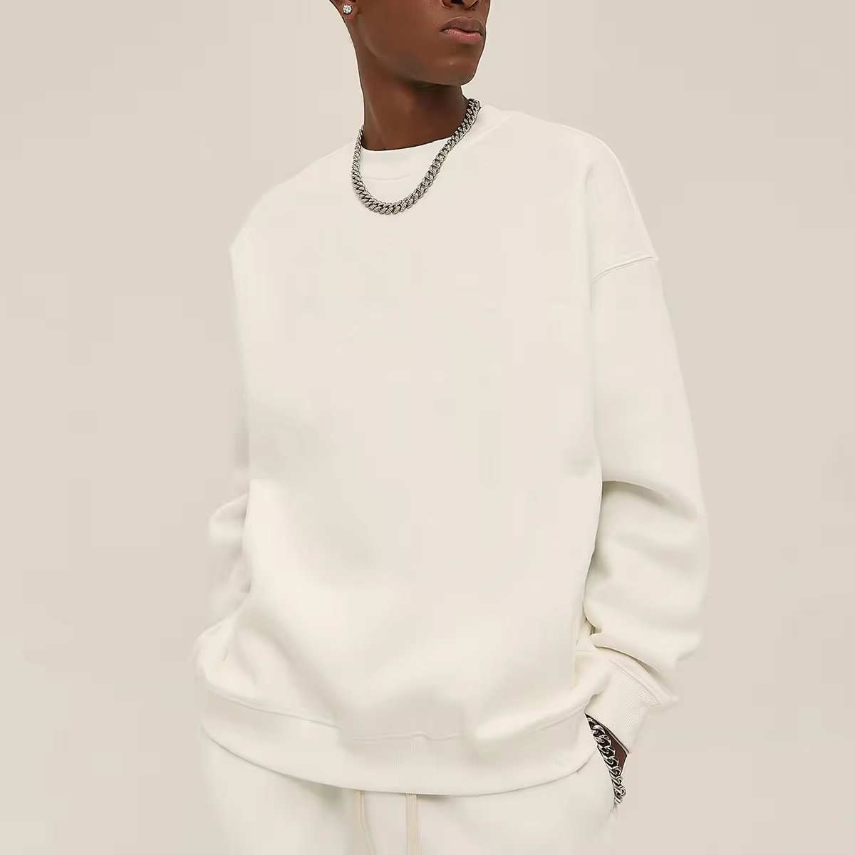 Wholesale 350 gsm Thick Custom Sweatshirt Men Winter Plain Oversized Long Sleeve Puff Technique High Embroidered 3D Set Fabric