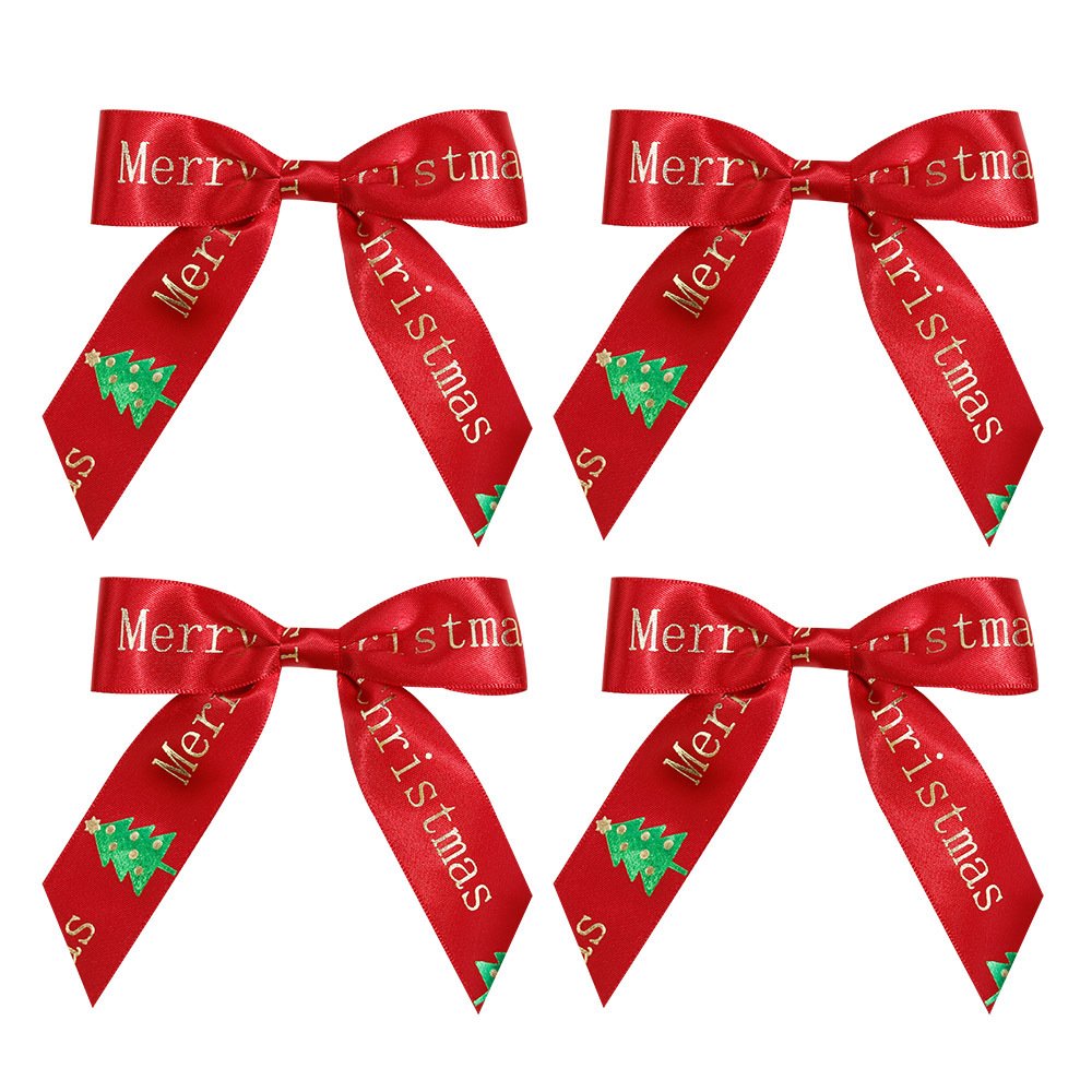 Christmas Decoration Pre-Tie Satin Ribbon Bow Custom Logo With Gift Ribbon Bow