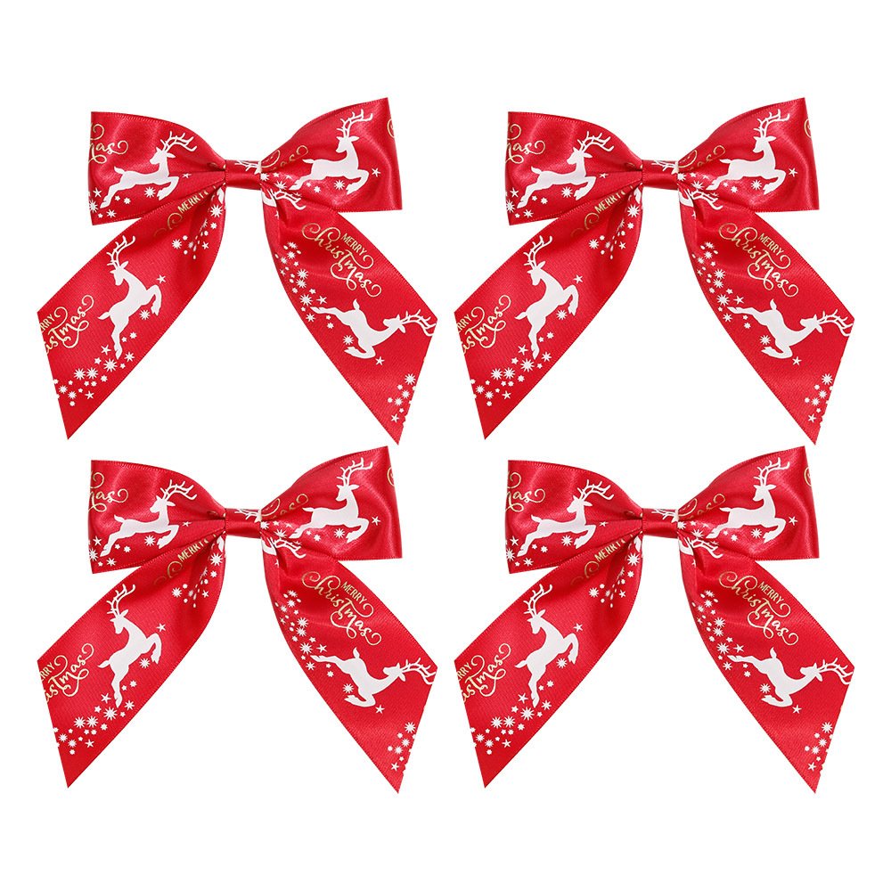 Christmas Decoration Pre-Tie Satin Ribbon Bow Custom Logo With Gift Ribbon Bow